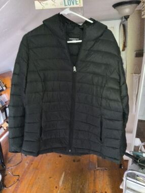 Black Quilted Hooded Puffer Jacket